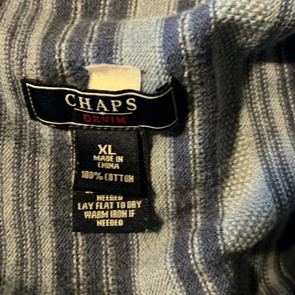 Vintage Chaps Denim Open Cardigan Womens XL Striped Linen Blend BLUE
